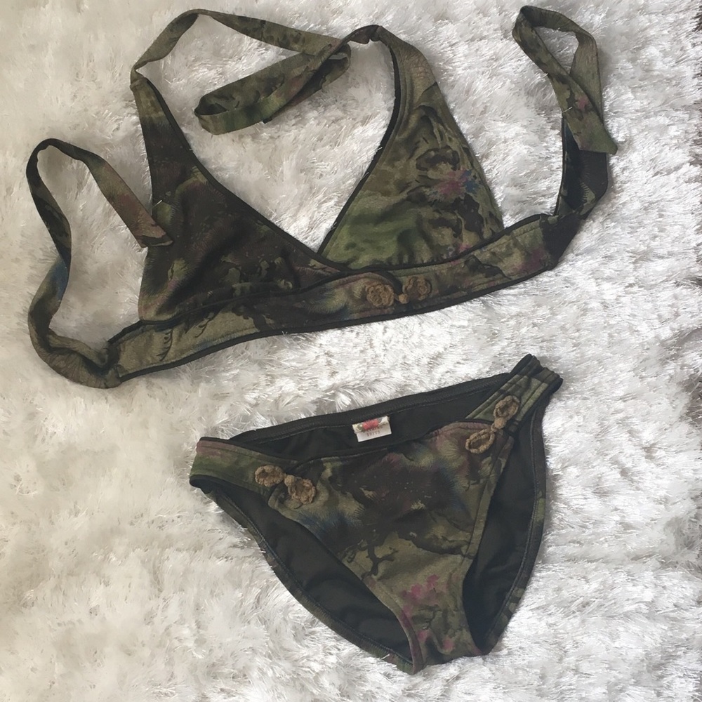 Lucky Brand dark green bikini swimsuit S M